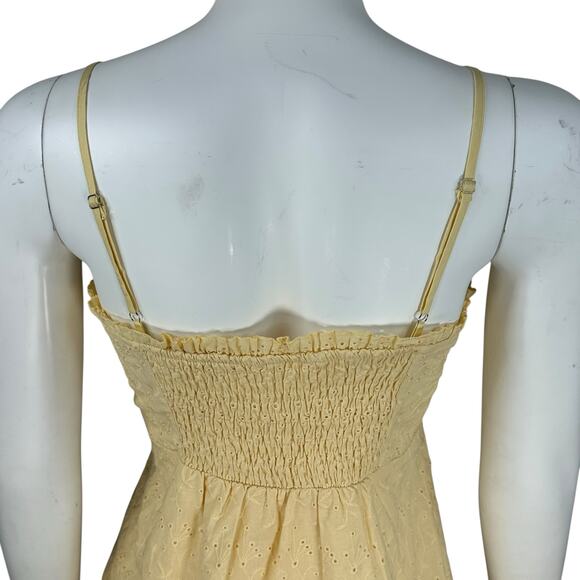 Mable Bodycon Micro Mini Dress Size Medium Yellow Eyelet Cottage Y2K Corset - Picture 6 of 9